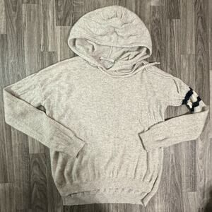 Harper Lane 100% Cashmere Hooded Pullover Sweater Light Heather Cream M